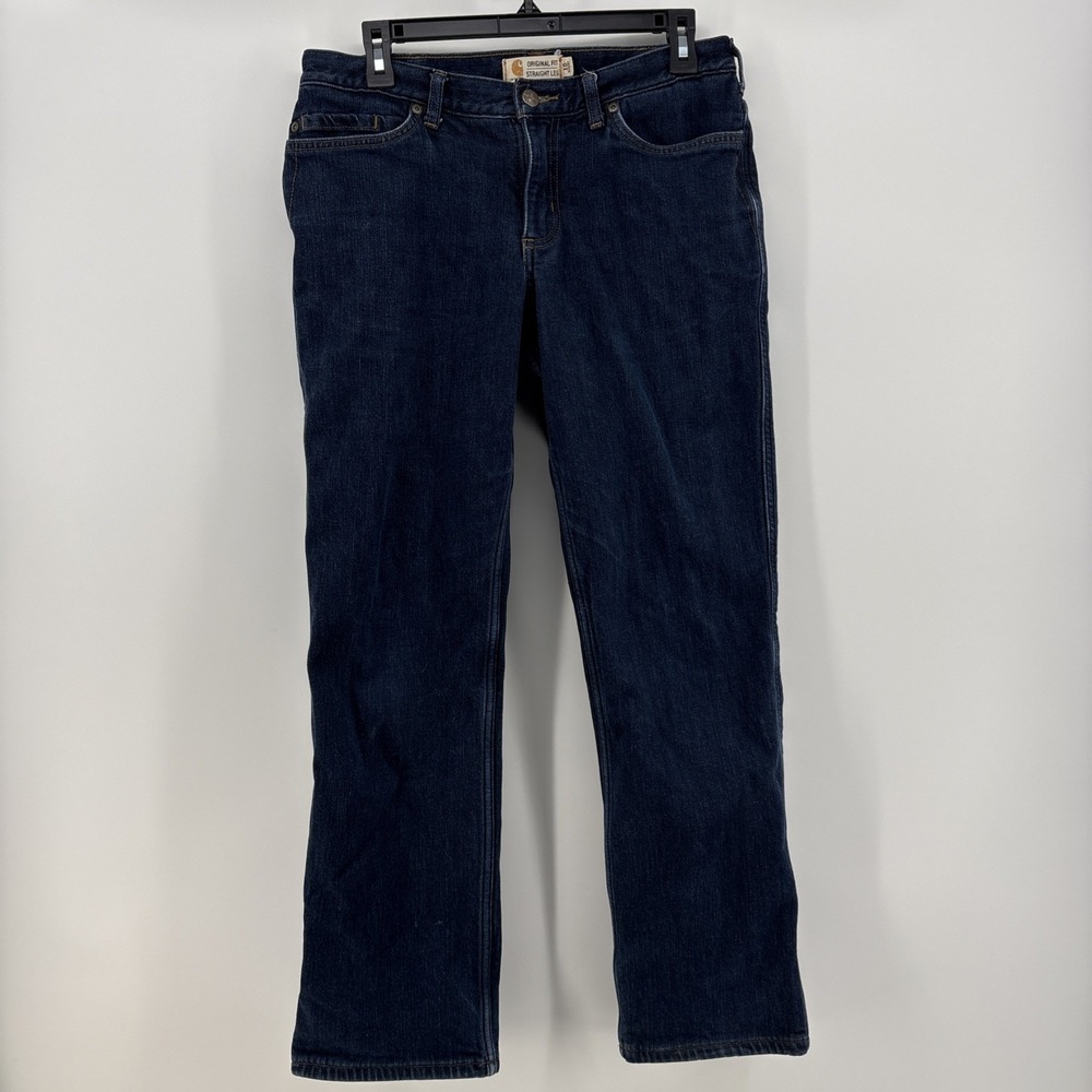 Carhartt Jeans Women 10 Short Original Fit Straight Leg Blue Denim Flannel Lined - Picture 2 of 7